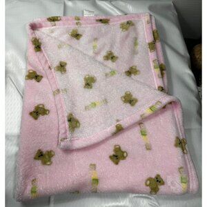 Pink Fleece Vtg baby security blanket 40x30 brown‎ bears lovey VERY RARE